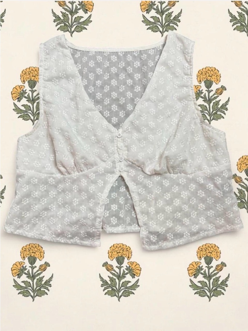 Ivory Embroidered V-Neck Crop Top